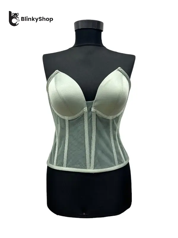 Corset pentru Rochii Gri Verzui Tulle, cu cupe si balene, fara bretele, reglabil.
