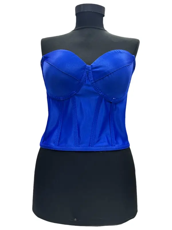 Corset pentru Rochii Albastru Satin, cu balene si cupe