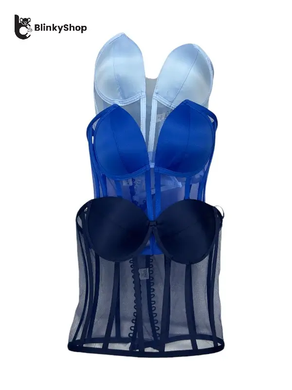 Corset pentru Rochii Albastru Tulle, cu cupe si balene, fara bretele, reglabil.