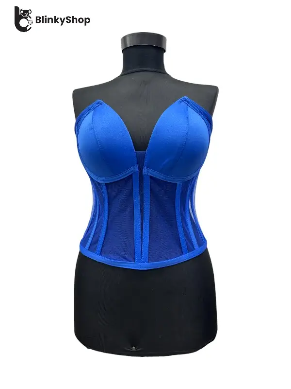 Corset pentru Rochii AlbastruTulle, cu cupe si balene, fara bretele, reglabil.