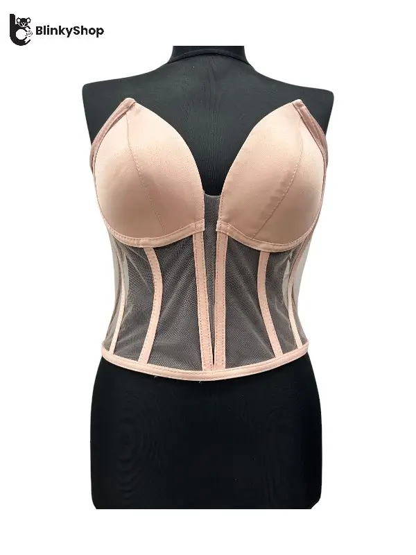 Corset pentru Rochii Bej Roze Tulle, cu cupe si balene, fara bretele, reglabil.