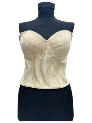 Corset pentru Rochii Bej Satin, cu cupe si balene, fara bretele, reglabil.