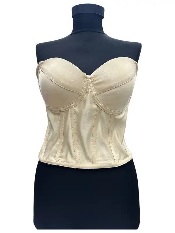 Corset pentru Rochii Bej Satin, cu cupe si balene, fara bretele, reglabil.