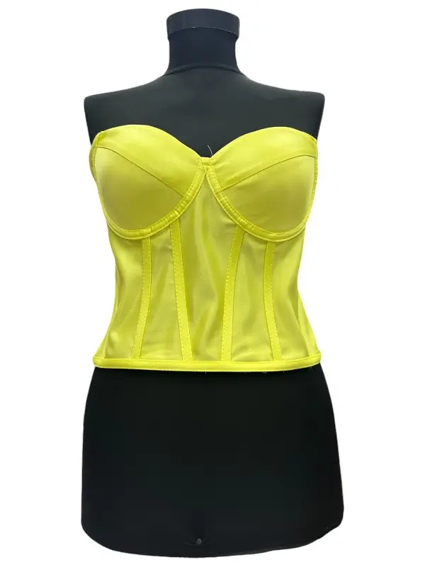 Corset pentru Rochii Galben Satin, cu balene, fara bretele