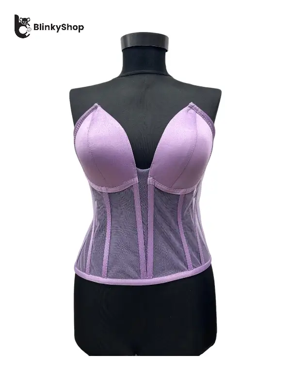 Corset pentru Rochii Lila Prafuit Tulle, cu cupe si balene, fara bretele, reglabil.