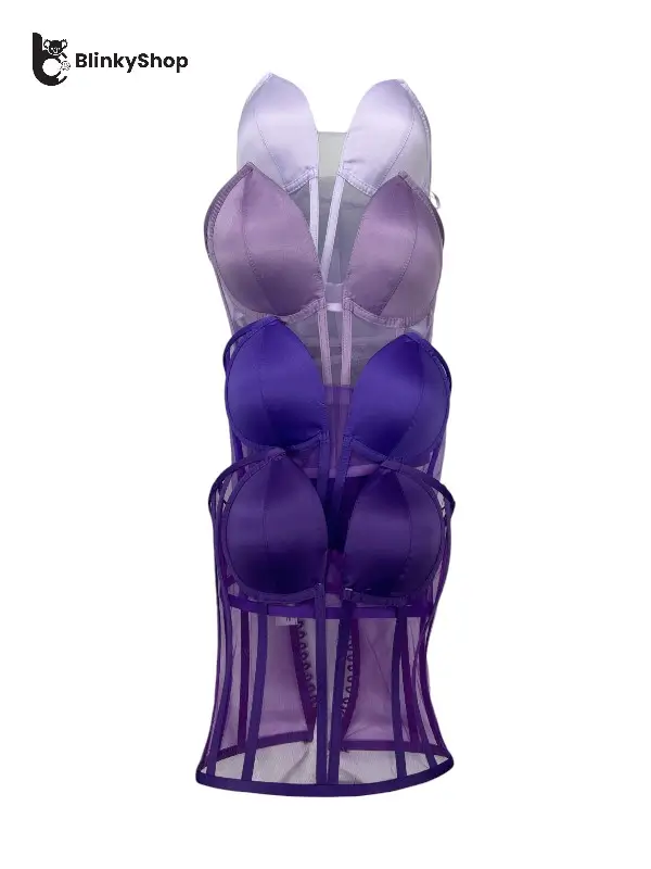 Corset pentru Rochii Mov Tulle, cu cupe si balene, fara bretele, reglabil.