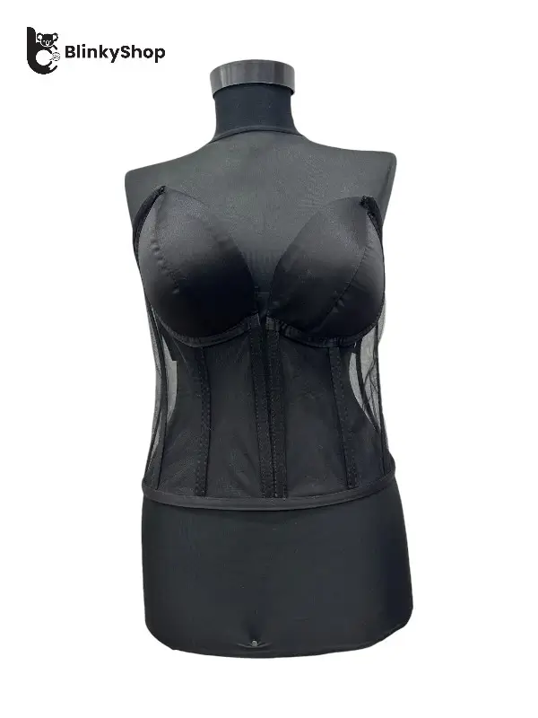 Corset pentru Rochii Negru Tulle, cu cupe si balene, fara bretele, reglabil.
