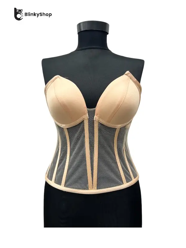 Corset pentru Rochii Nude Tulle, cu cupe si balene, fara bretele, reglabil.