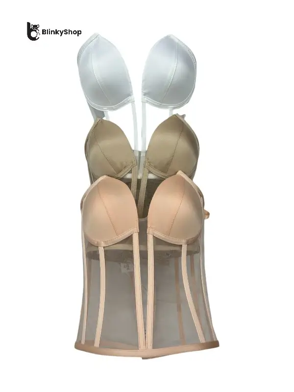 Corset pentru Rochii Bej Tulle, cu cupe si balene, fara bretele, reglabil.