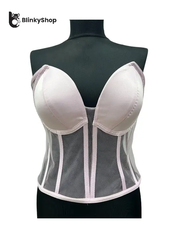 Corset pentru Rochii Roz Pal Tulle, cu cupe si balene, fara bretele, reglabil.