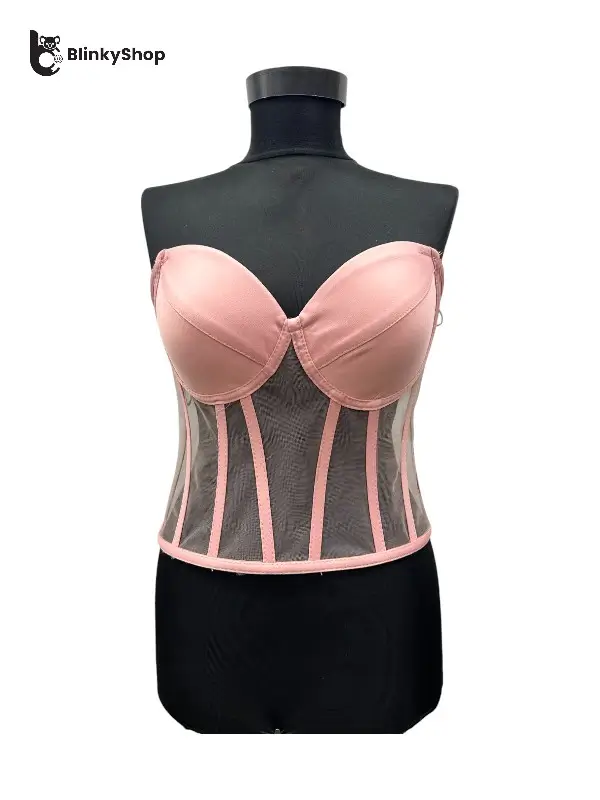 Corset pentru Rochii Roz Prafuit Tulle, cu cupe si balene, fara bretele, reglabil.