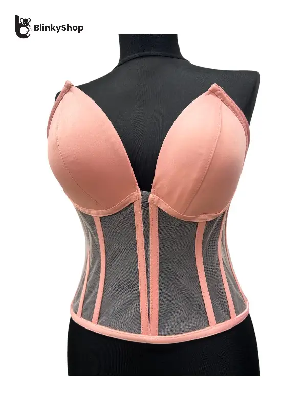 Corset pentru Rochii Roz Pudra Tulle, cu cupe si balene, fara bretele, reglabil.