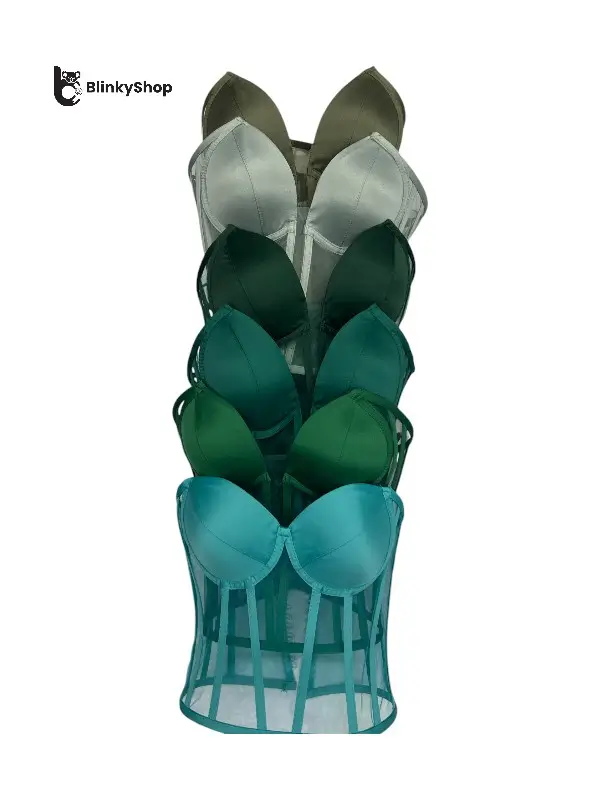 Corset pentru Rochii Verde Tulle, cu cupe si balene, fara bretele, reglabil.